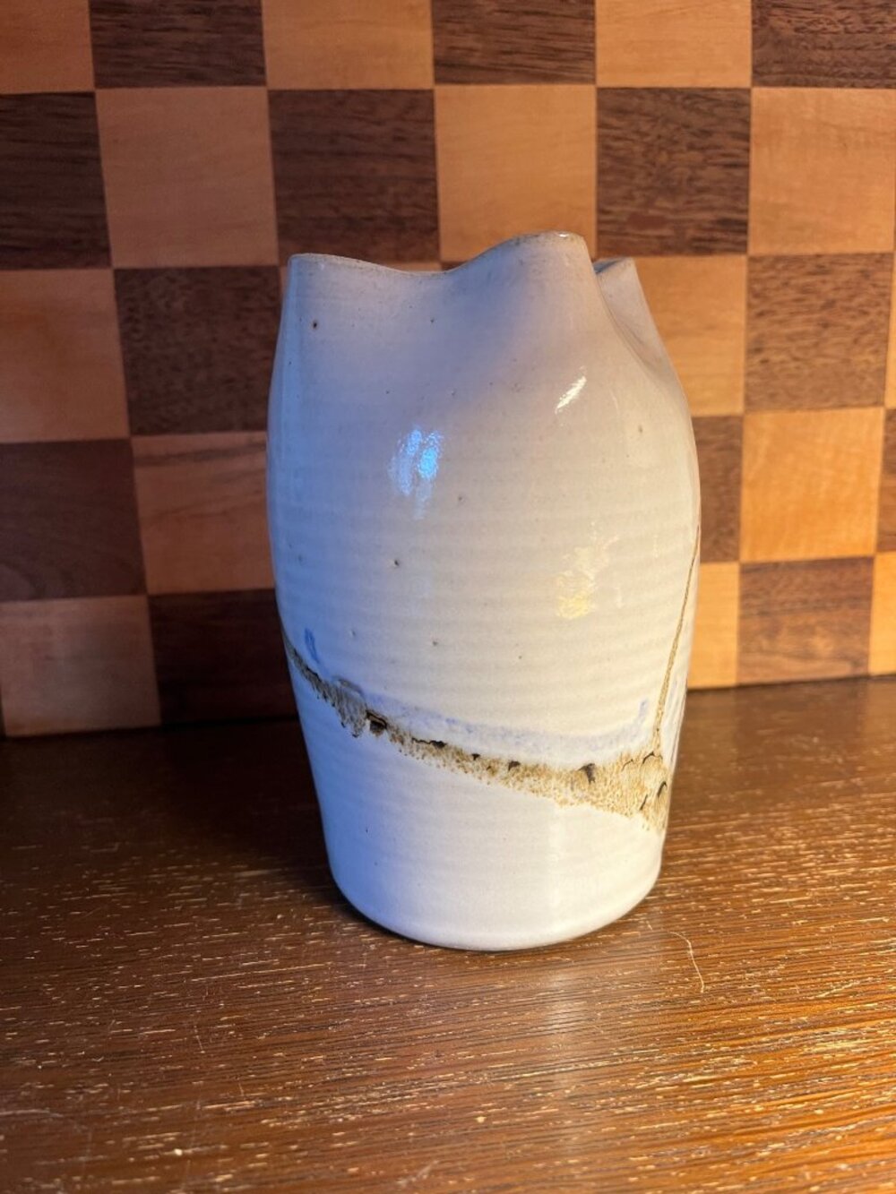 Glazed Studio Pottery Signed Vase with Organic Edge A1241
